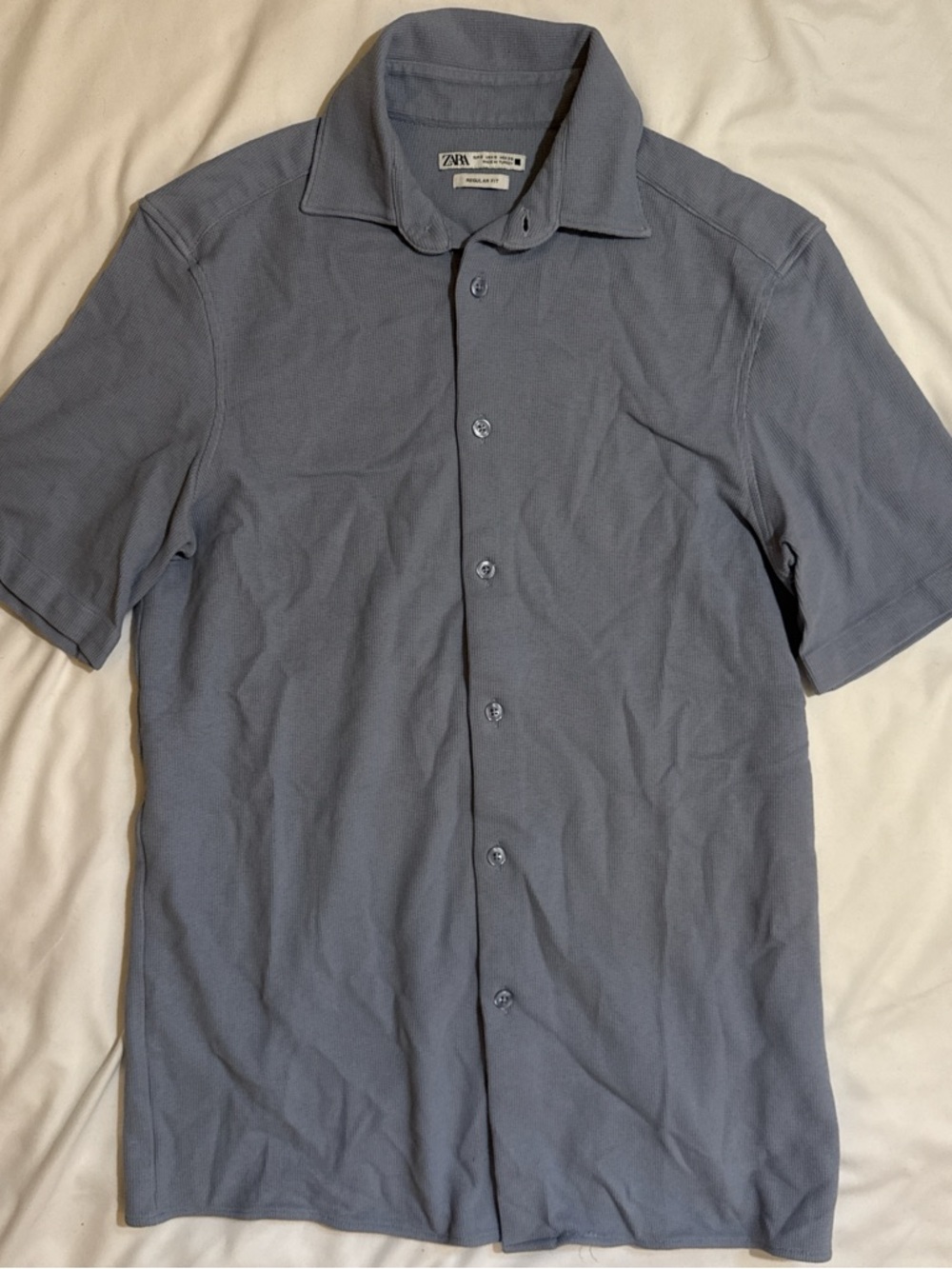 Zara Men’s Short-Sleeve Button-Down Shirt - Dusty Blue